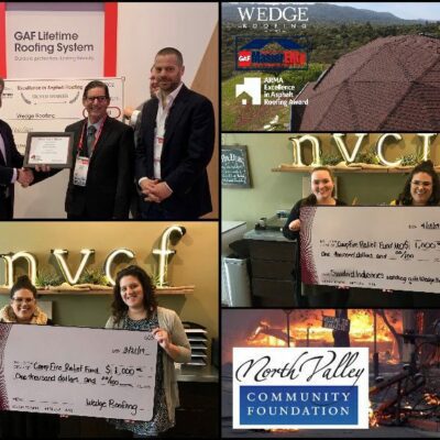 Roofing award wildfire donation