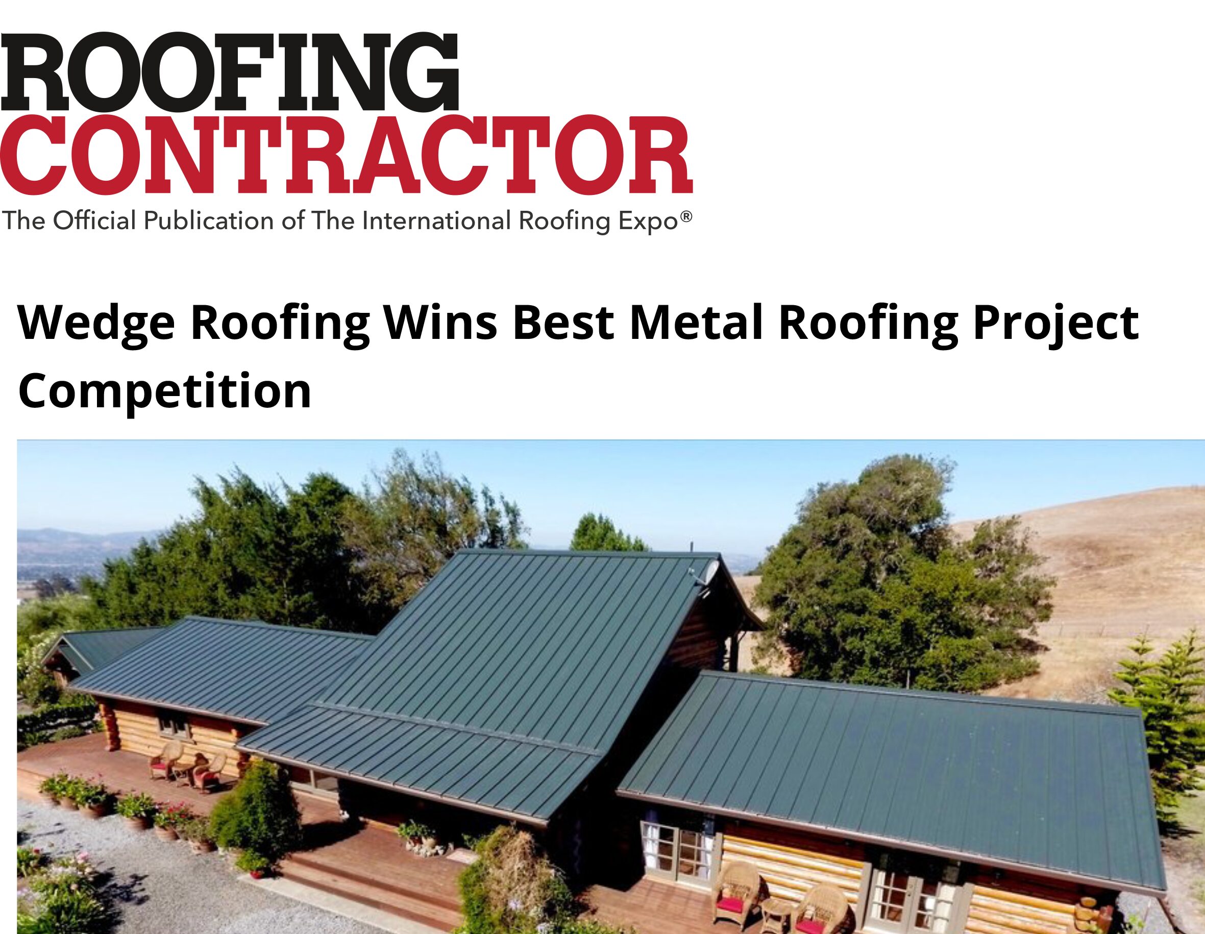 metal roof award Wedge Roofing