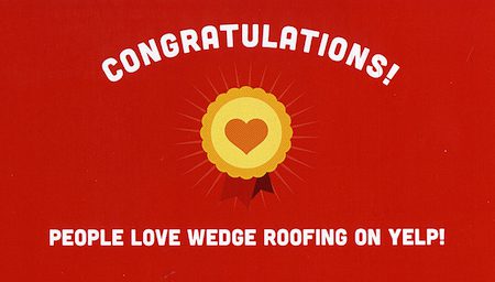Yelp Award for 5-Star Roofing Reviews in Marin, Sonoma and San Francisco