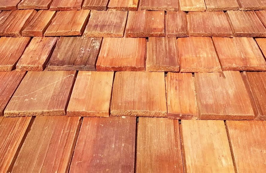 Close up view of cedar wood shingles