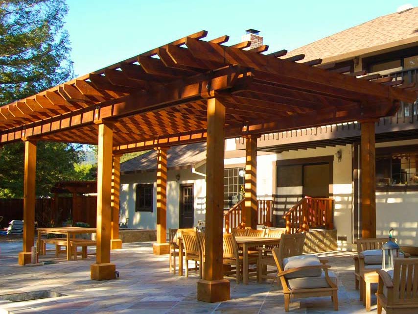 Redwood patio cover in San Francisco Bay Area