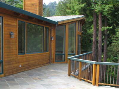 View of house and deck of Marin County home in redwoods