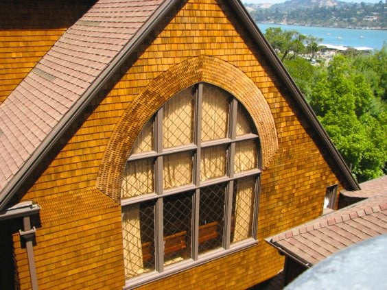 Cedar shingle sidewall on Sausalito church in Marin County